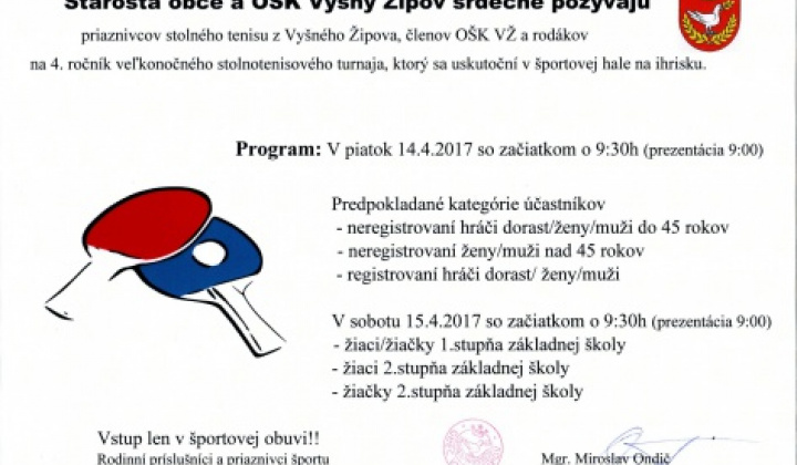 1. fotografia fotogalérie Pozvánka na 4. ročník stolnotenisového turnaja - foto